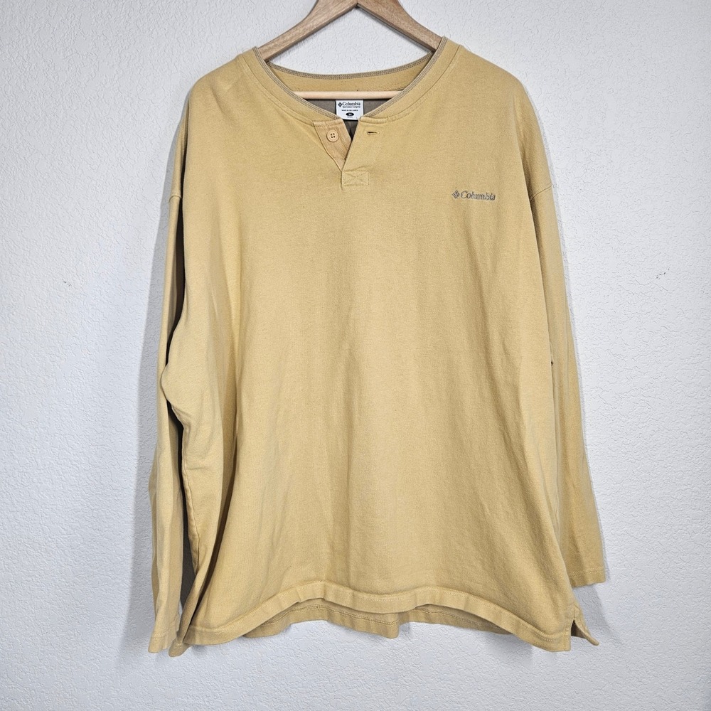 Columbia Mens 3X Long Sleeve Henley Shirt Mustard Yellow Embroidered Logo Knit